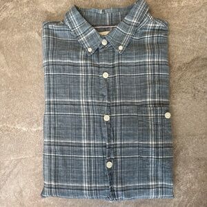 Weatherproof Vintage Men's XL Linen Blend Plaid Shirt Short Sleeve Blue Gray